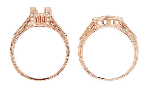 Art Deco Diamond Filigree Wraparound Wedding Ring in 14K Rose ( Pink ) Gold - Item: WR663R - Image: 3