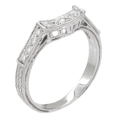 Art Deco Diamond Engraved Filigree Contoured Wedding Ring in 18 or 14 Karat White Gold