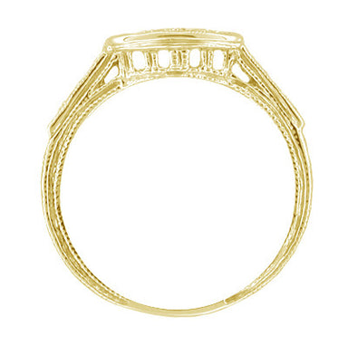 Yellow Gold Curved Bridge Art Deco Engraved Diamond Filigree Wedding Ring - 18K or 14K Gold - alternate view