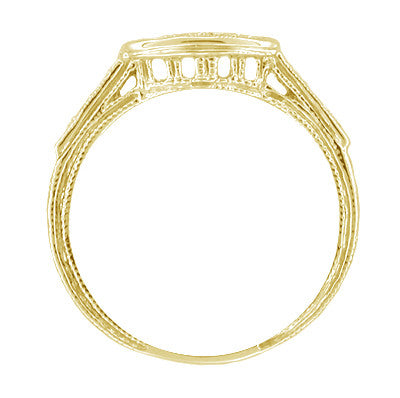 Yellow Gold Curved Bridge Art Deco Engraved Diamond Filigree Wedding Ring - 18K or 14K Gold - Item: WR664Y14 - Image: 2