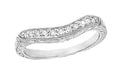 Art Deco Engraved Wheat Curved Diamond Wedding Band in Platinum