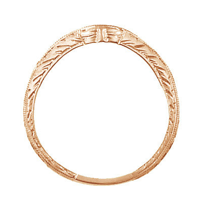 Art Deco Rose Gold Engraved Wheat Curved Diamond Wedding Band - Item: WR679RD - Image: 4