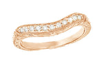 Art Deco Rose Gold Engraved Wheat Curved Diamond Wedding Band