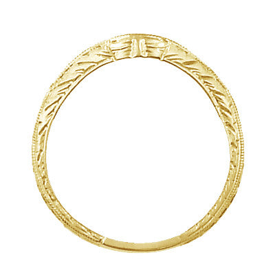 Art Deco Yellow Gold Carved Wheat Curved Hugger Diamond Wedding Band - Item: WR679YD14 - Image: 4