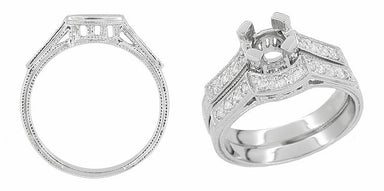 Art Deco Diamonds Filigree Scrolls Curved Wedding Ring in 18 Karat White Gold | Scroll Engraved Vintage Style Curved Band - alternate view