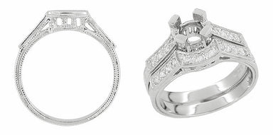 Art Deco Platinum and Diamond Filigree Engraved Companion Wedding Ring - alternate view