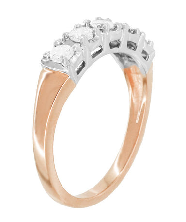 Mid Century Modern Straightline 5 Diamond Wedding Ring in 14 Karat White and Rose Gold - alternate view